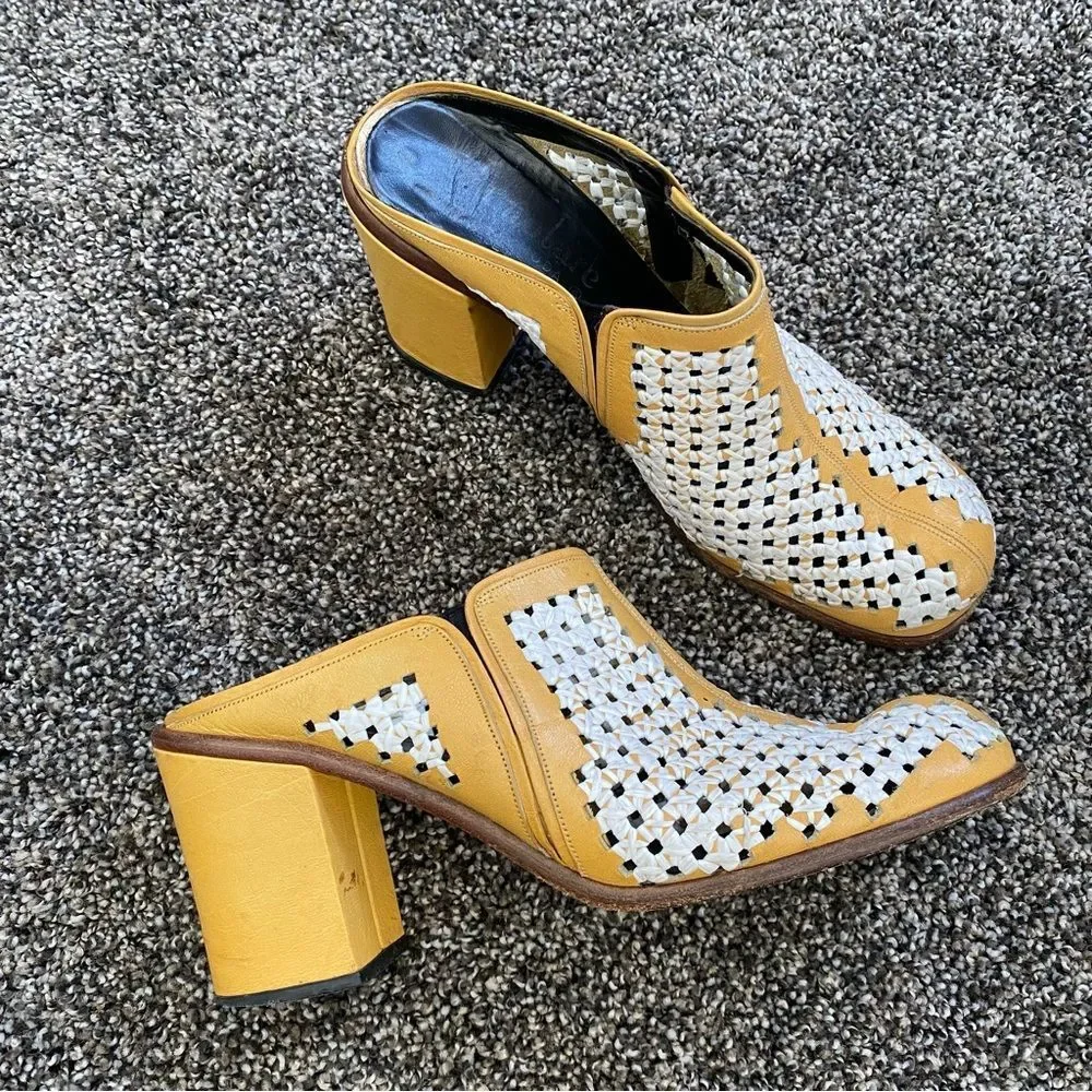 Famolare Elle Moda Yellow open weave design leather shoes Size 9 - Picture 1 of 11